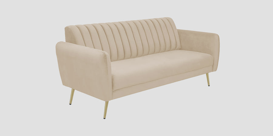 Fidel Velvet 3 Seater Sofa In Cream Beige Colour - Febonic Living