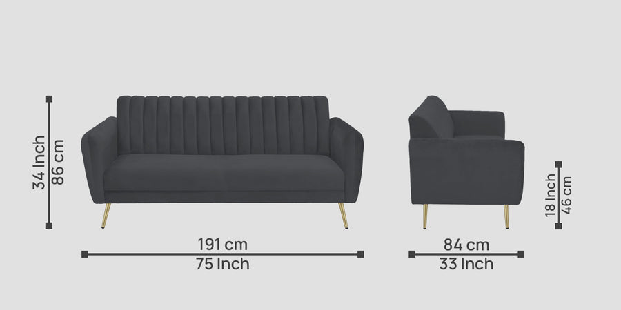 Fidel Velvet 3 Seater Sofa In Davy Grey Colour - Febonic Living