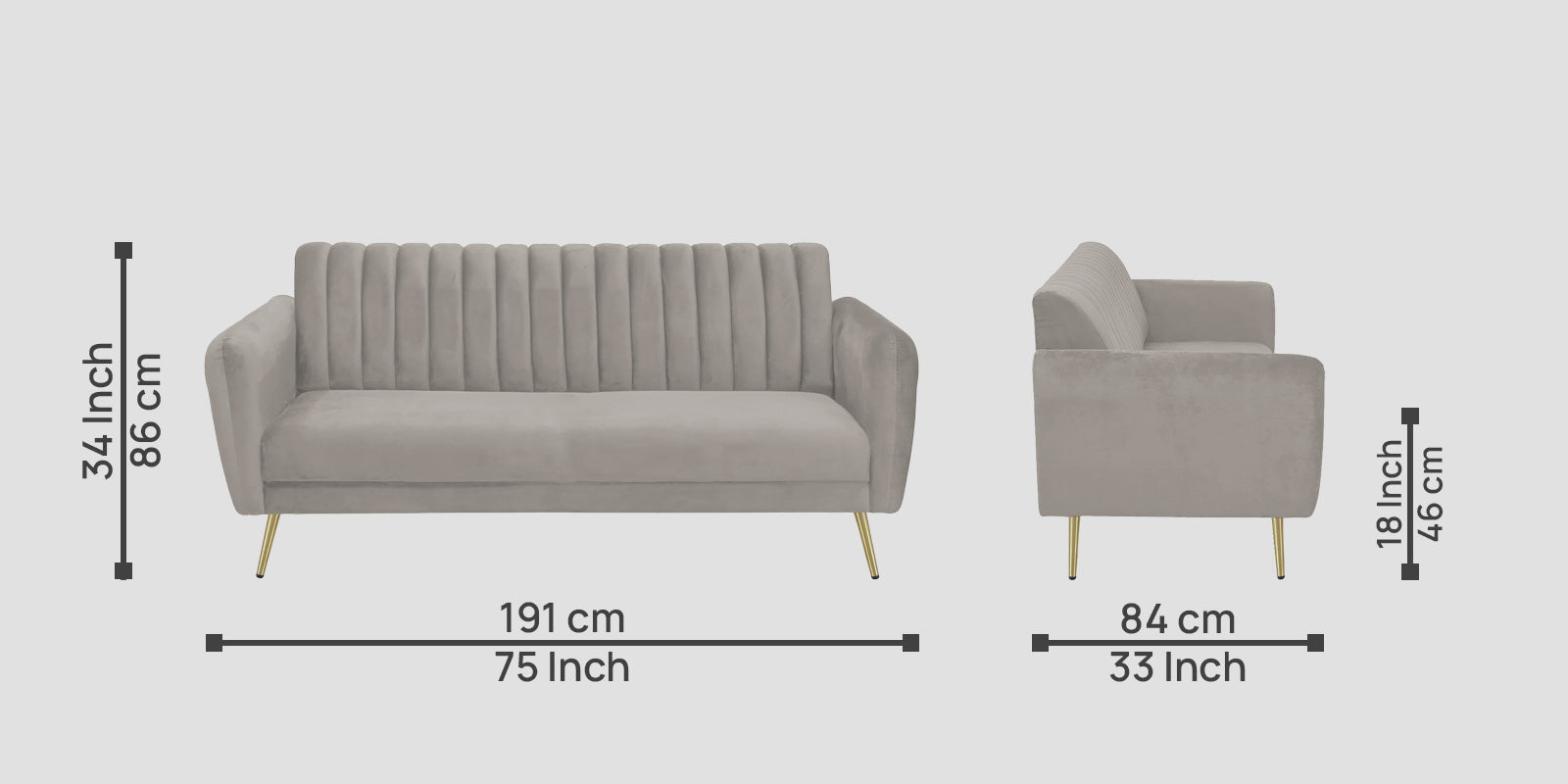 Fidel Velvet 3 Seater Sofa In Echo Grey Colour - Febonic Living