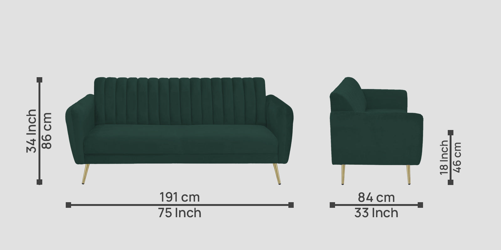Fidel Velvet 3 Seater Sofa In Forest Green Colour - Febonic Living
