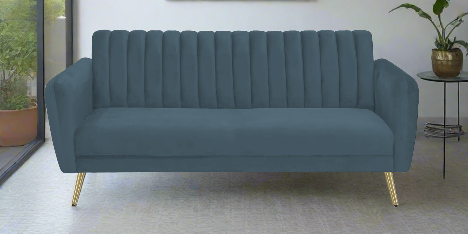 Fidel Velvet 3 Seater Sofa In Oxford Blue Colour - Febonic Living