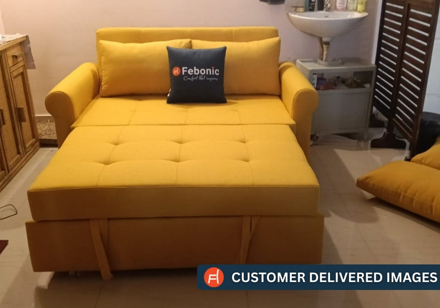 Fornia Fabric 3 Seater Pull Out Sofa Cum Bed In Olive Green Colour - Febonic Living