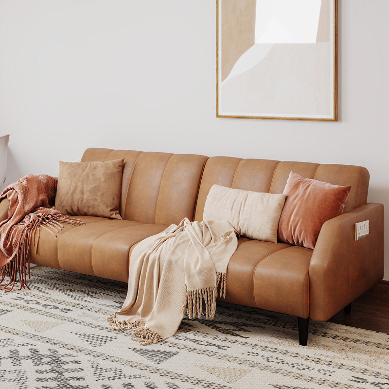 Moyer Leatherette 3 Seater Convertible Sofa Cum Bed In Brown Colour - Febonic Living