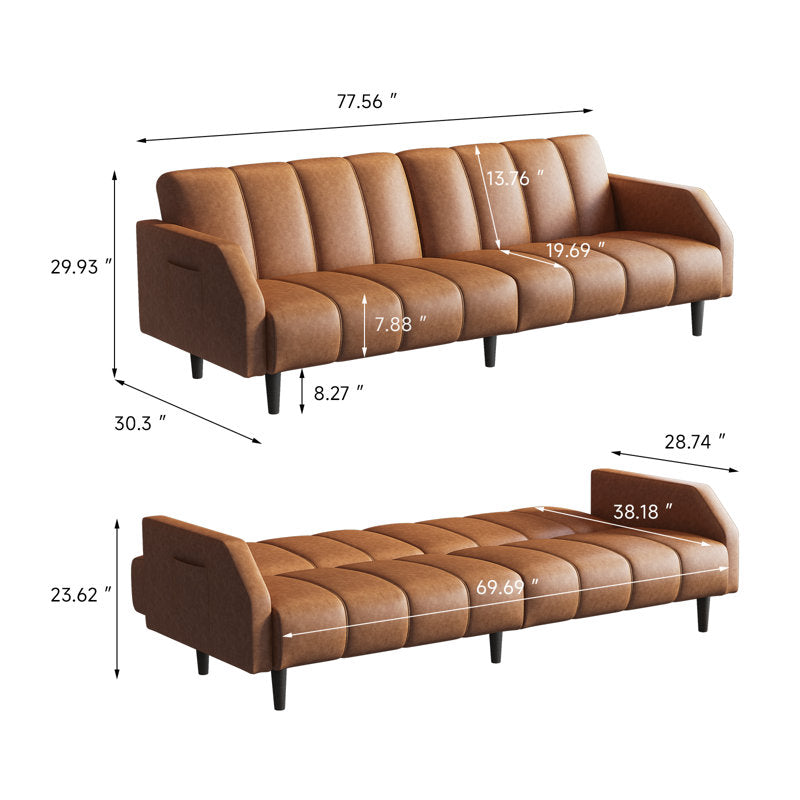 Moyer Leatherette 3 Seater Convertible Sofa Cum Bed In Brown Colour - Febonic Living