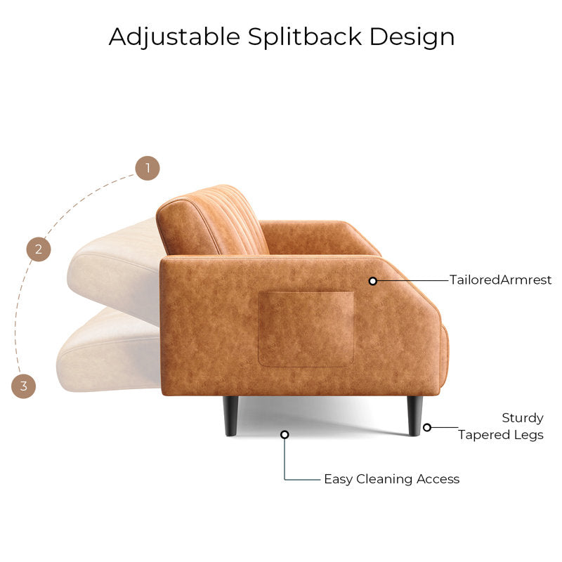 Moyer Leatherette 3 Seater Convertible Sofa Cum Bed In Brown Colour - Febonic Living