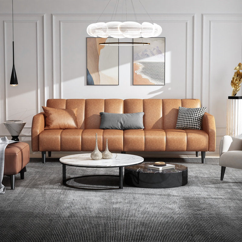 Moyer Leatherette 3 Seater Convertible Sofa Cum Bed In Brown Colour - Febonic Living