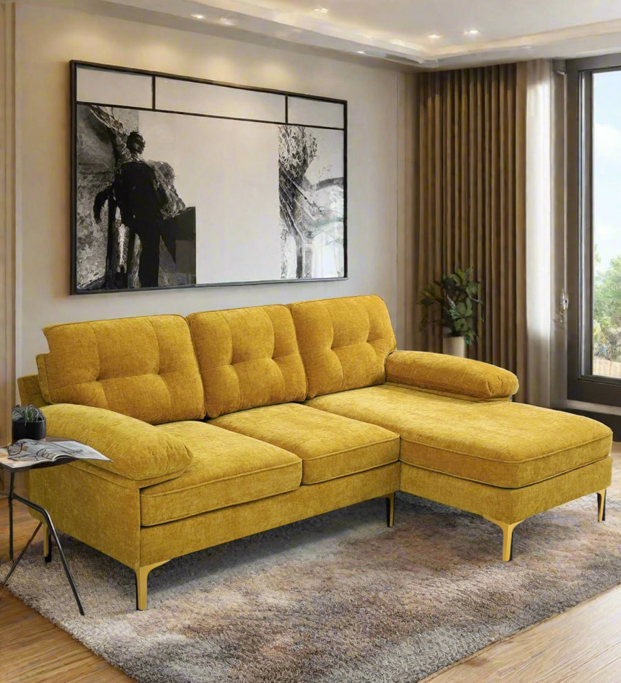 Faron  LHS  (2+Lounger) Fabric Sectional Sofa - Bold Yellow by Febonic Living