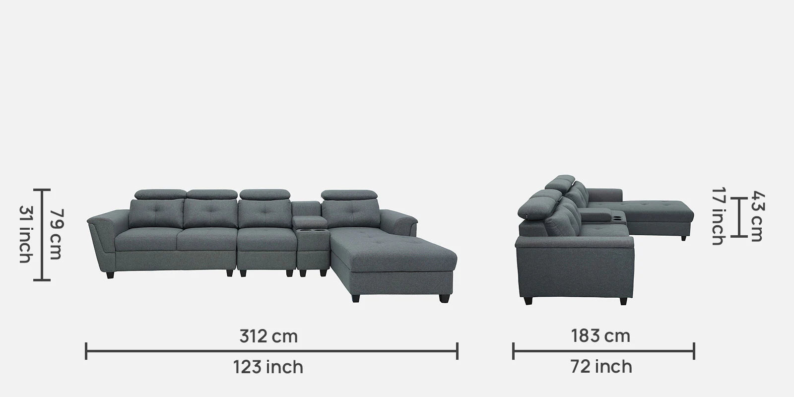 Fedric Fabric Corner Sofa In Stone Grey Colour