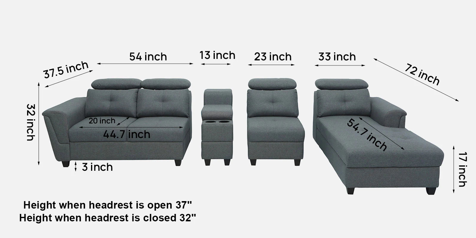 Fedric Fabric Corner Sofa In Stone Grey Colour