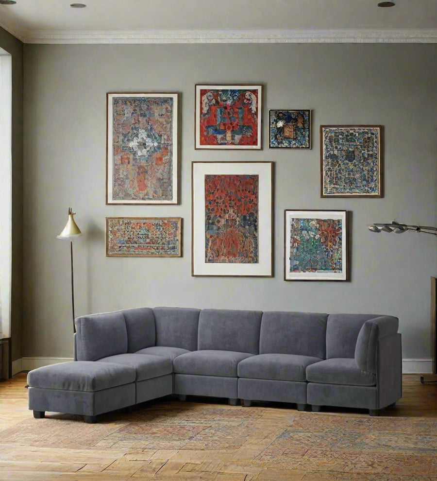 Fidra  6 Seater Modular  With Reversible Ottomans Velvet Sectional Sofa - Davy Grey by Febonic Living