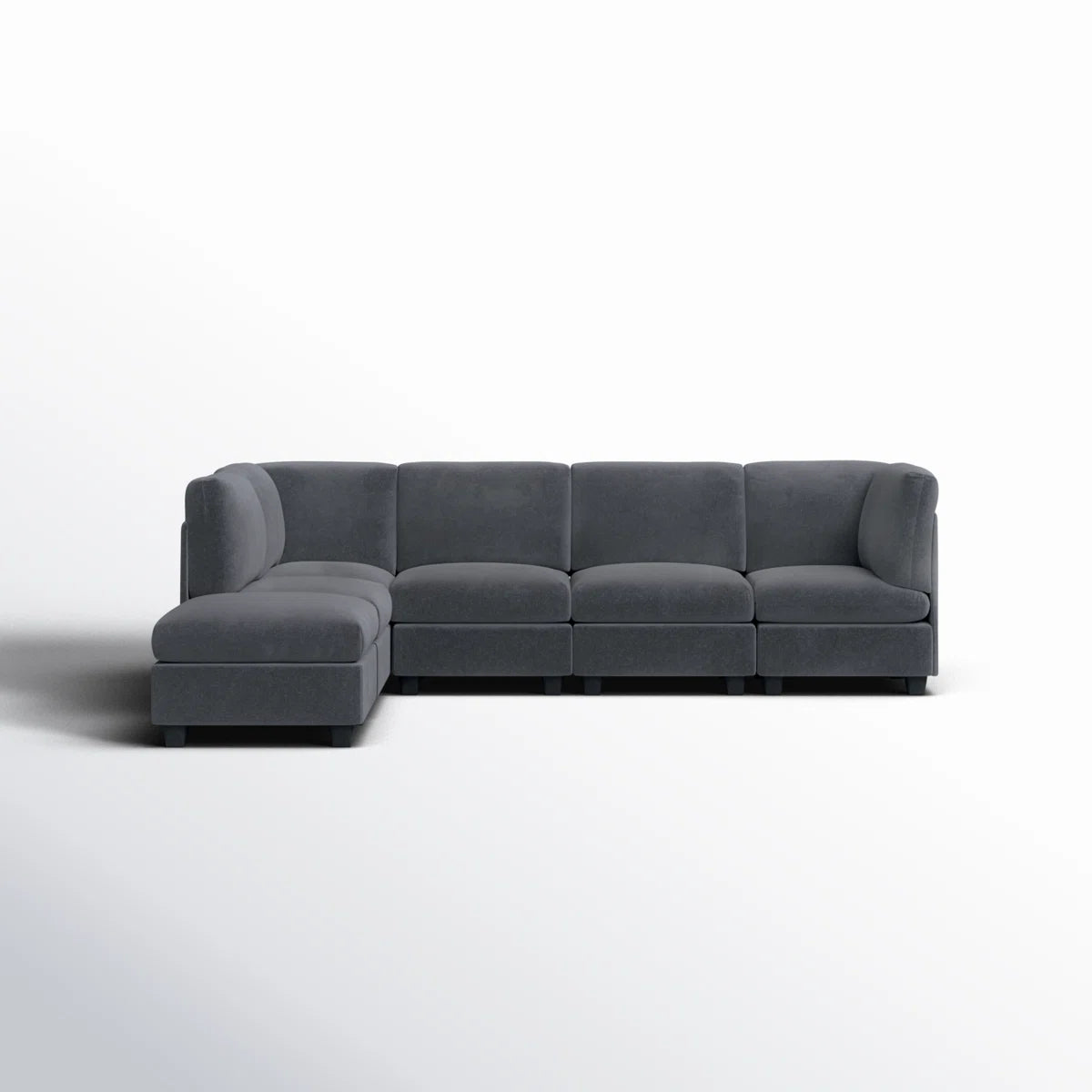 Fidra Velvet 6 Seater Modular Sectional Sofa With Reversible Ottomans In Davy Grey Colour
