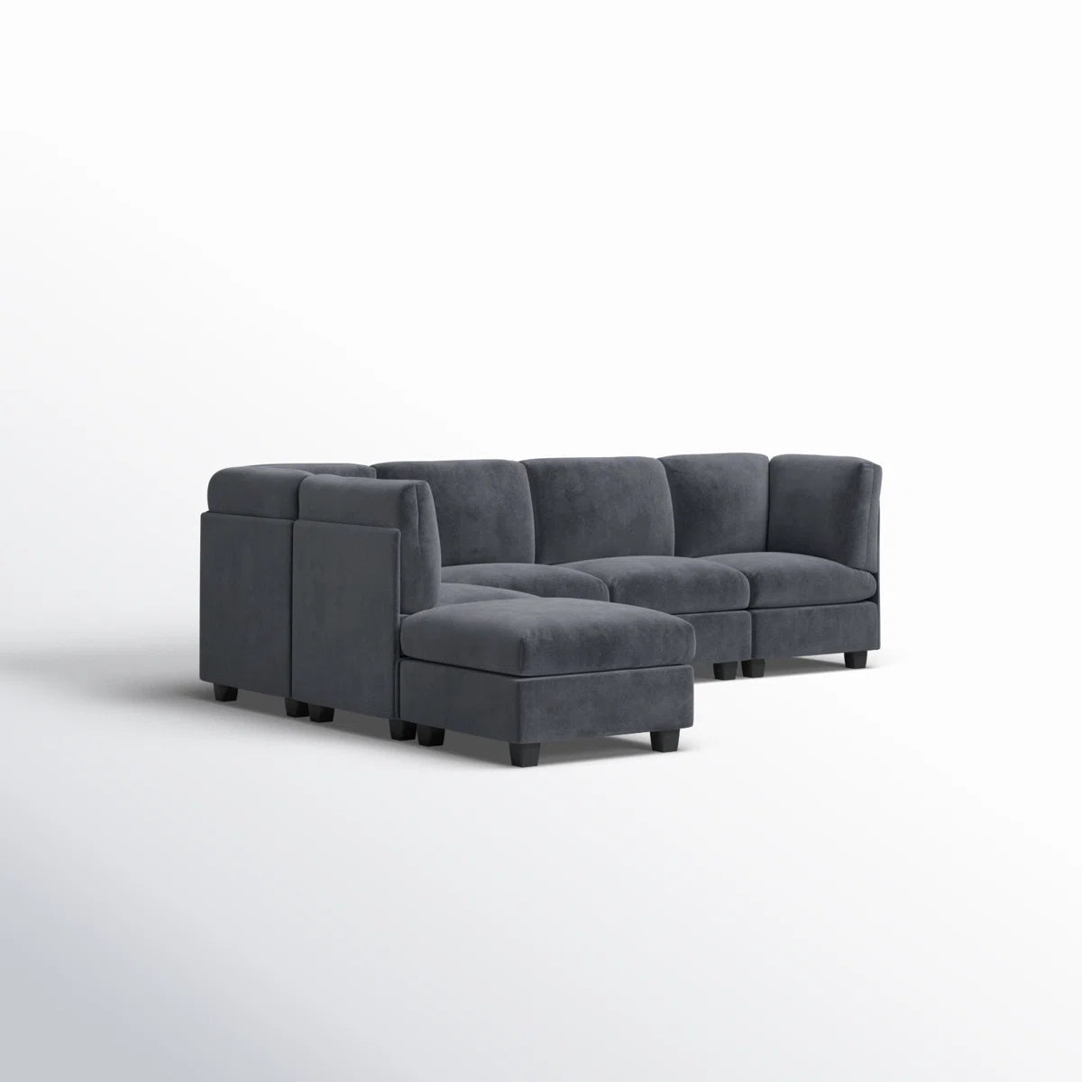 Fidra Velvet 6 Seater Modular Sectional Sofa With Reversible Ottomans In Davy Grey Colour