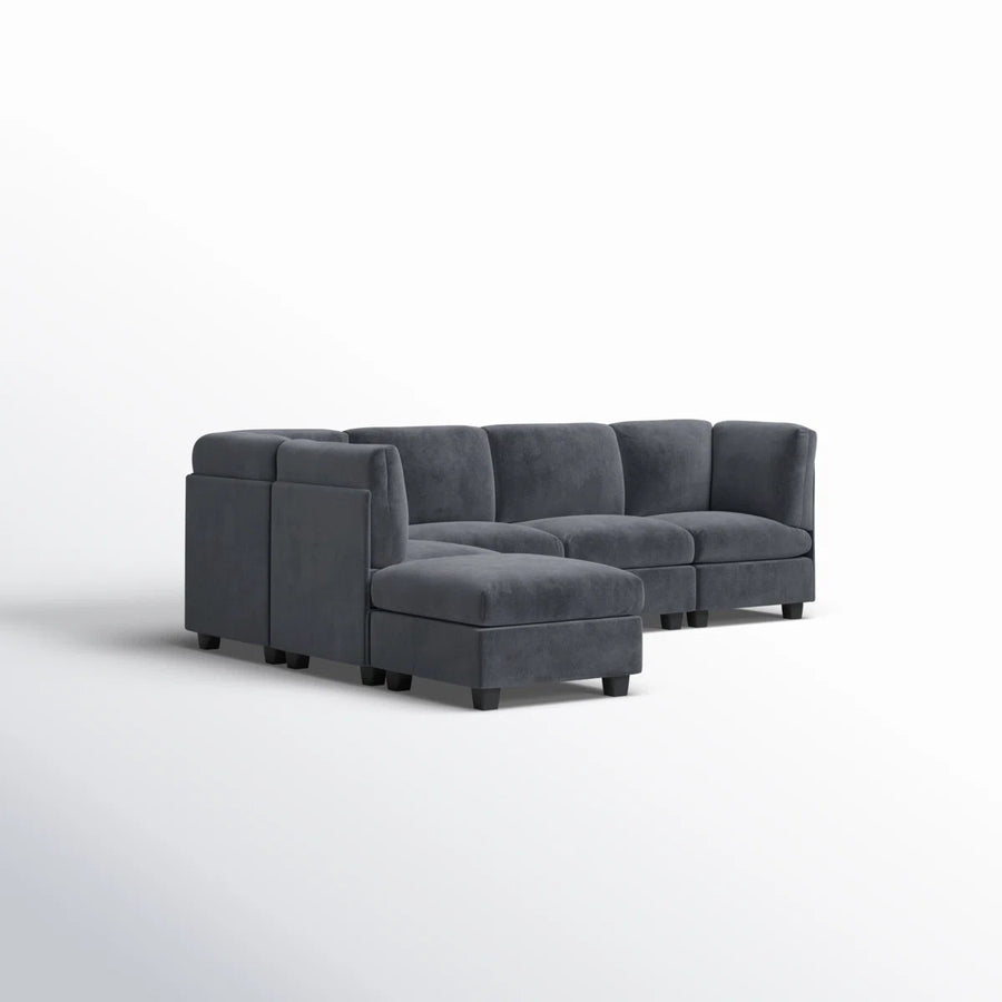 Fidra Velvet 6 Seater Modular Sectional Sofa With Reversible Ottomans In Davy Grey Colour - Febonic Living