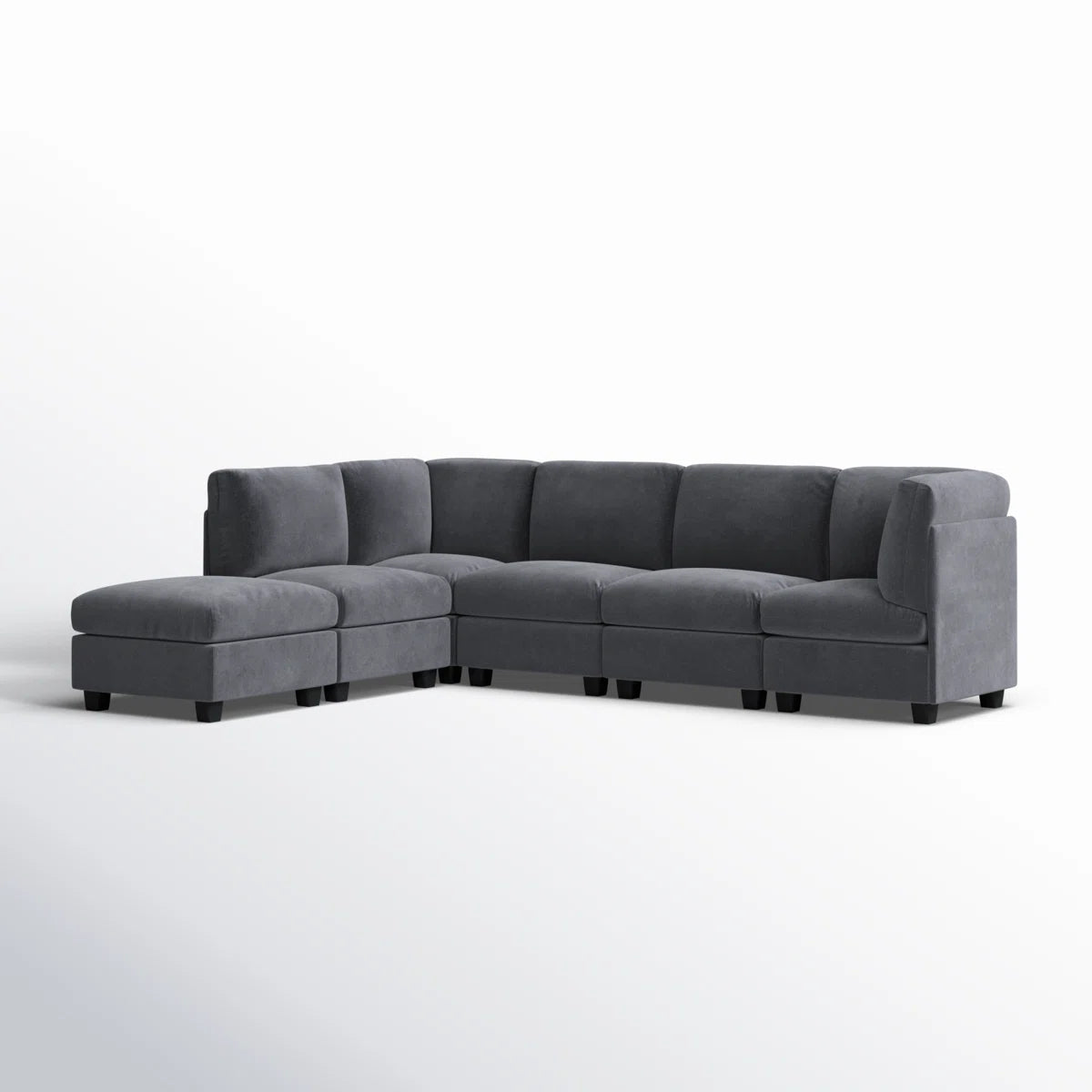 Fidra Velvet 6 Seater Modular Sectional Sofa With Reversible Ottomans In Davy Grey Colour