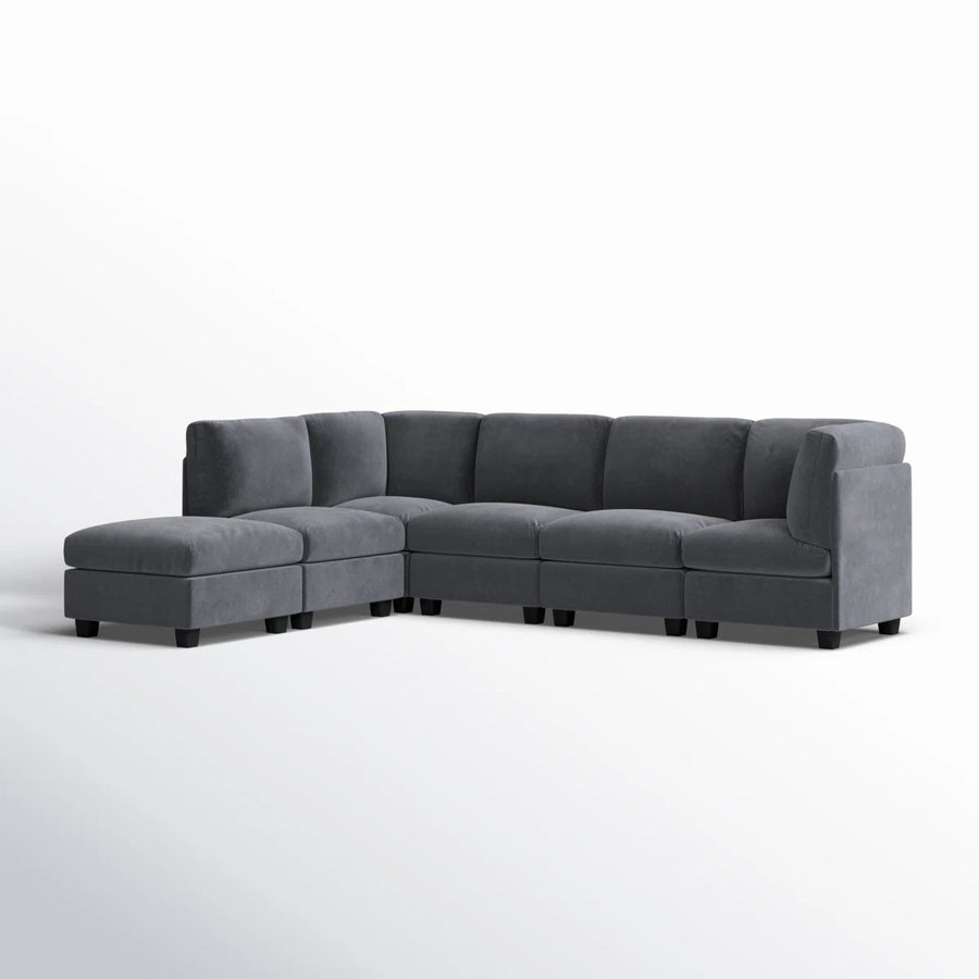Fidra Velvet 6 Seater Modular Sectional Sofa With Reversible Ottomans In Davy Grey Colour - Febonic Living