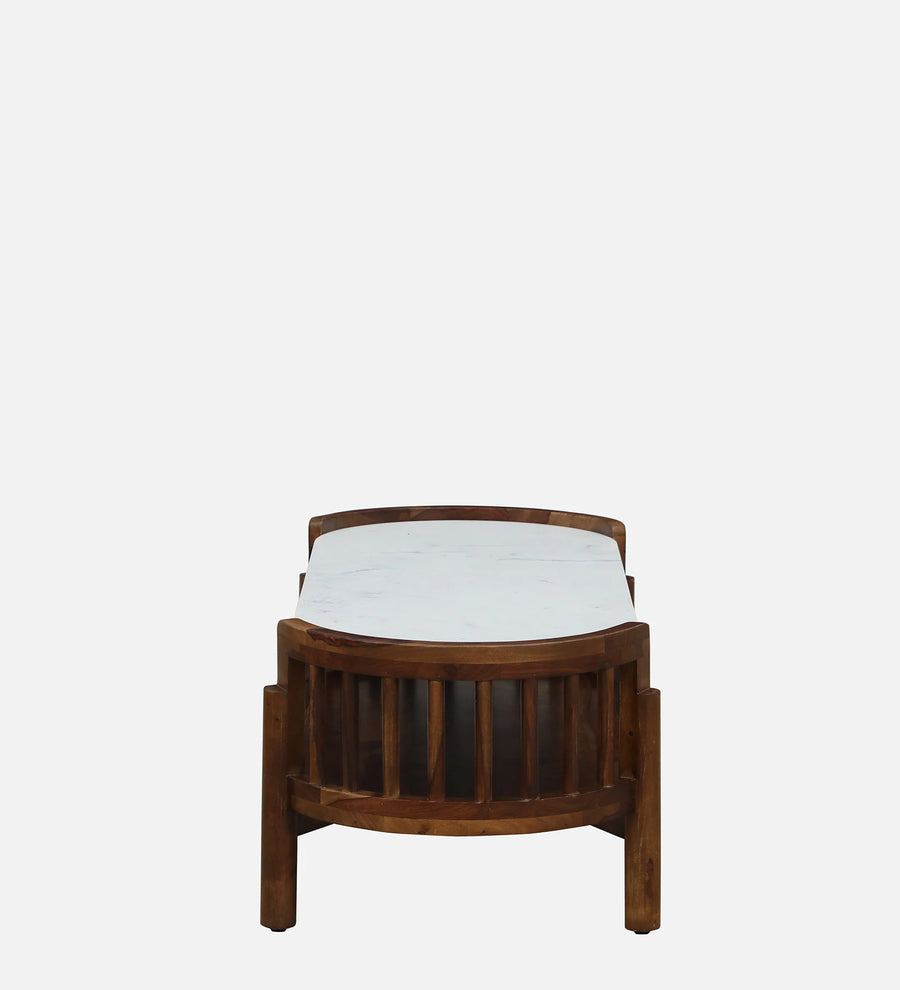 Humta Sheesham Wood Oval Coffee Table In Provincial Teak Finish With Marble Top - Febonic Living