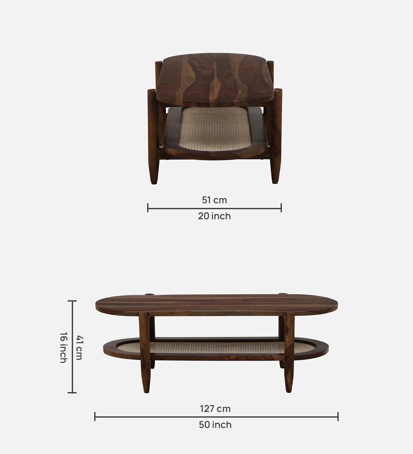 Humta Sheesham Wood Oval Coffee Table In Provincial Teak Finish - Febonic Living