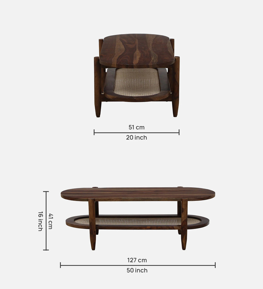 Humta Sheesham Wood Oval Coffee Table In Provincial Teak Finish - Febonic Living