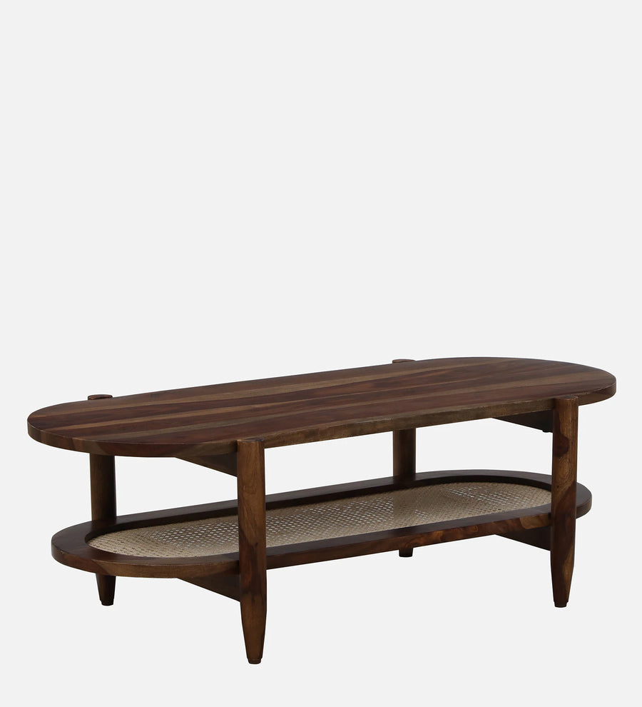 Humta Sheesham Wood Oval Coffee Table In Provincial Teak Finish - Febonic Living