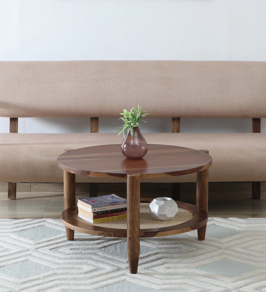 Humta Sheesham Wood  Round Coffee Table In Provincial Teak Finish - Febonic Living
