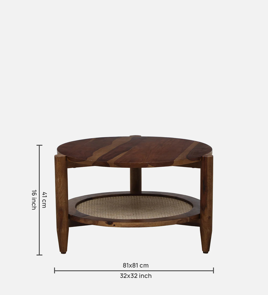 Humta Sheesham Wood  Round Coffee Table In Provincial Teak Finish - Febonic Living