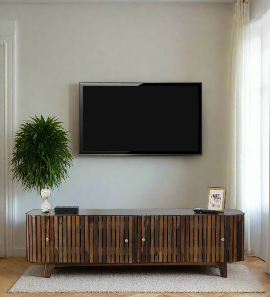 Milini Sheesham Wood TV Console In Provincial Teak Finish For TV's Up To 70 In - Febonic Living