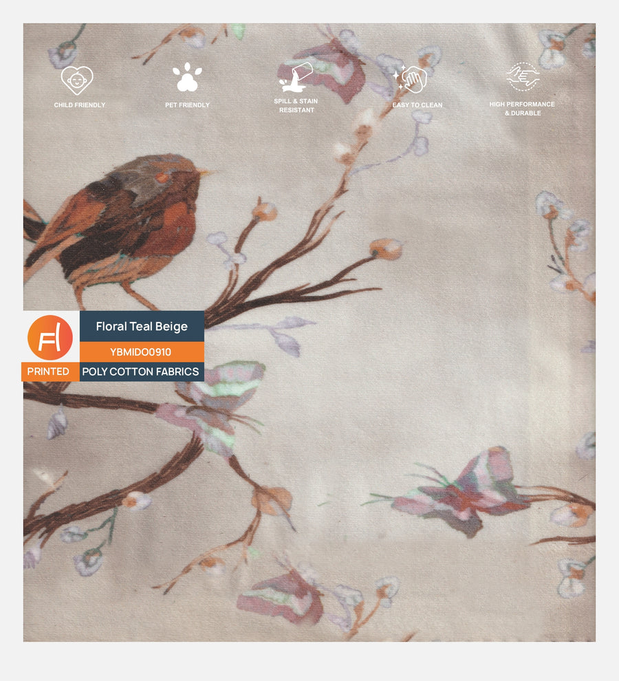 Velvet Digital Printed Fabric Floral Teal Beige 910 Code by Febonic Living