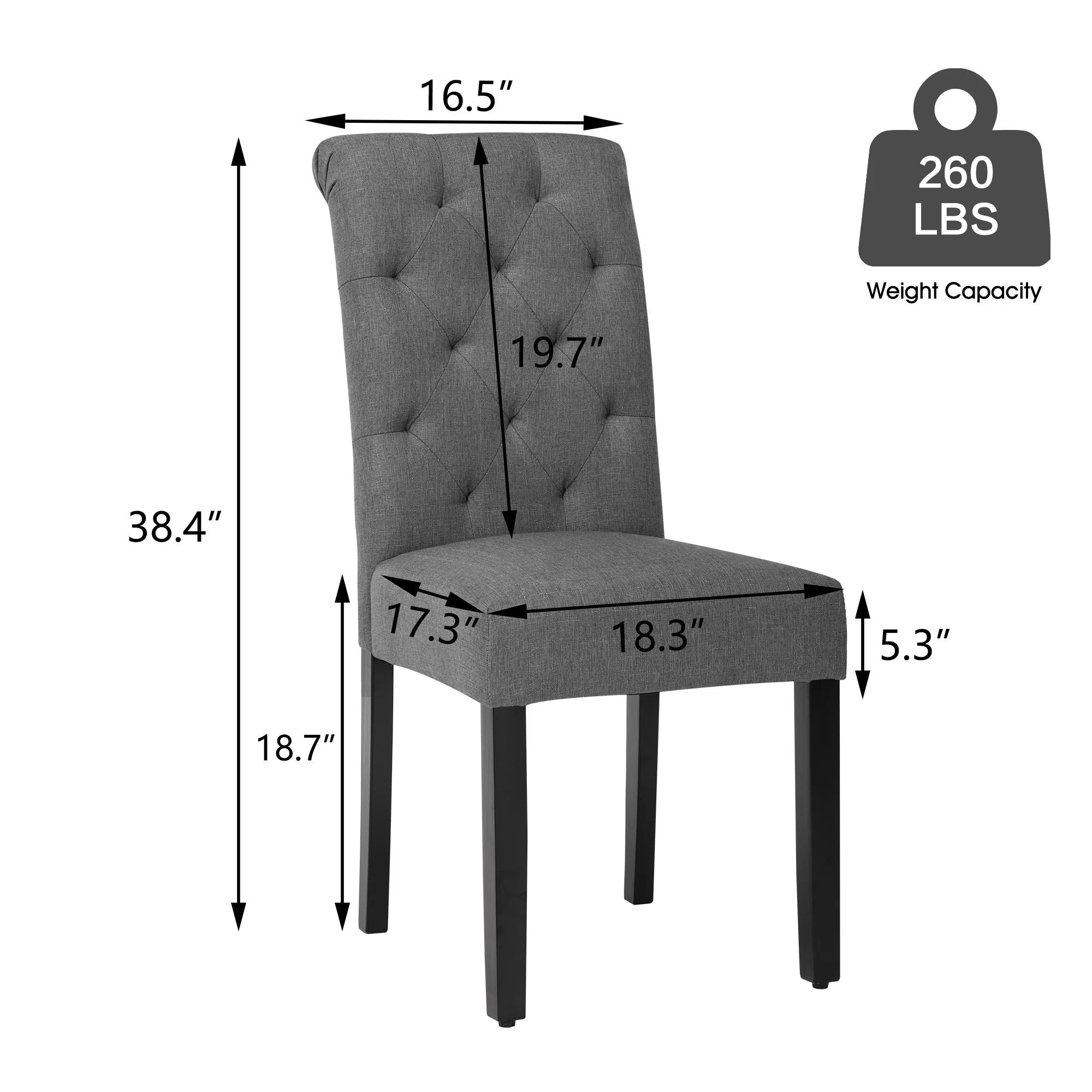 Florin Fabric Dining Chair In Charcoal Grey Colour (Set of 2)