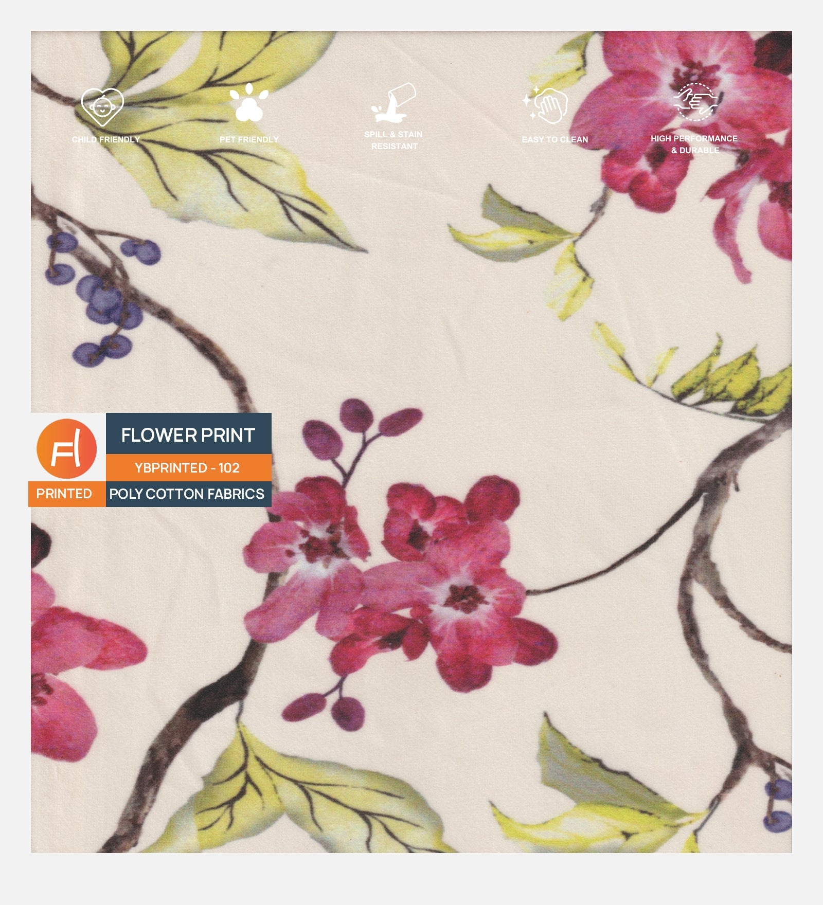 Floral Flower Printed Pattern in Poly Cotton Fabric