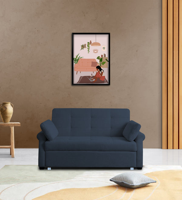 Fornia 3 Seater Pull Out Fabric Sofa Cum Bed - Denim Blue