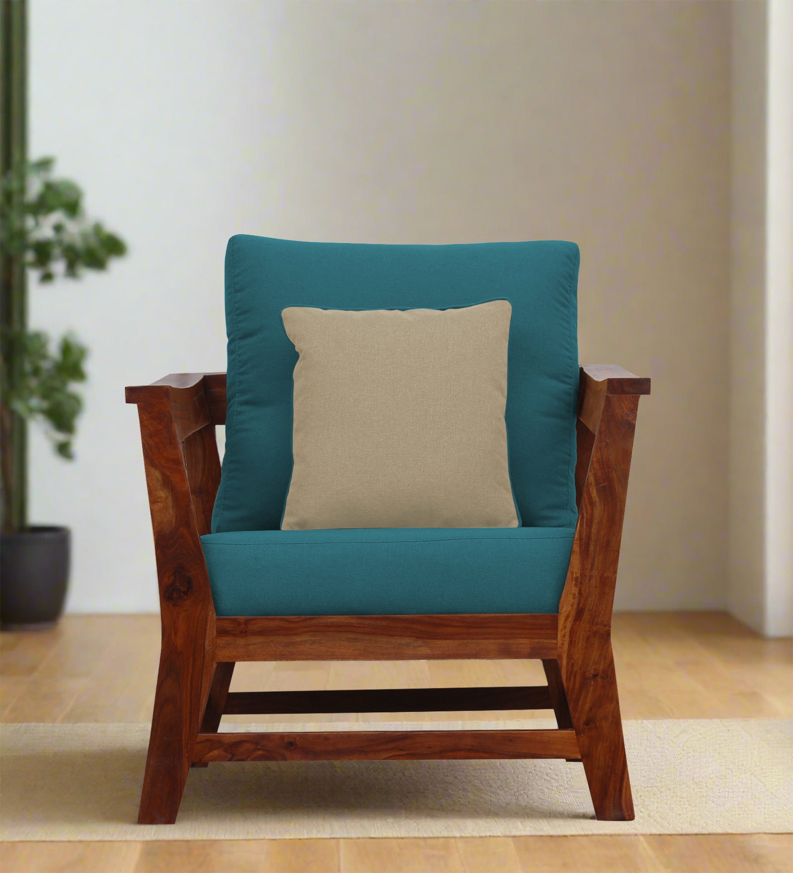 Fuju Fabric 1 Seater Sofa in Crypto Water Blue Colour