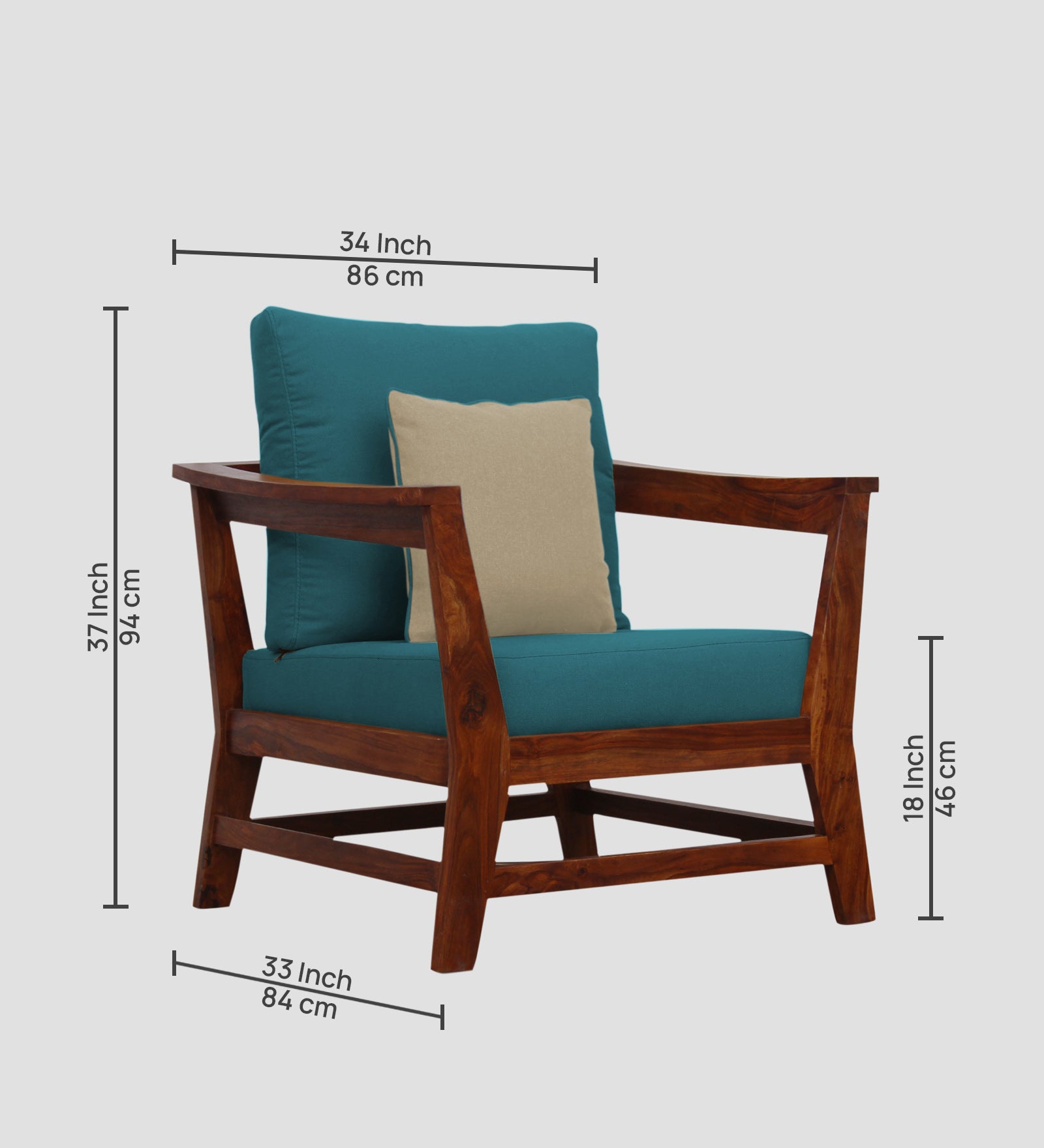 Fuju Fabric 1 Seater Sofa in Crypto Water Blue Colour
