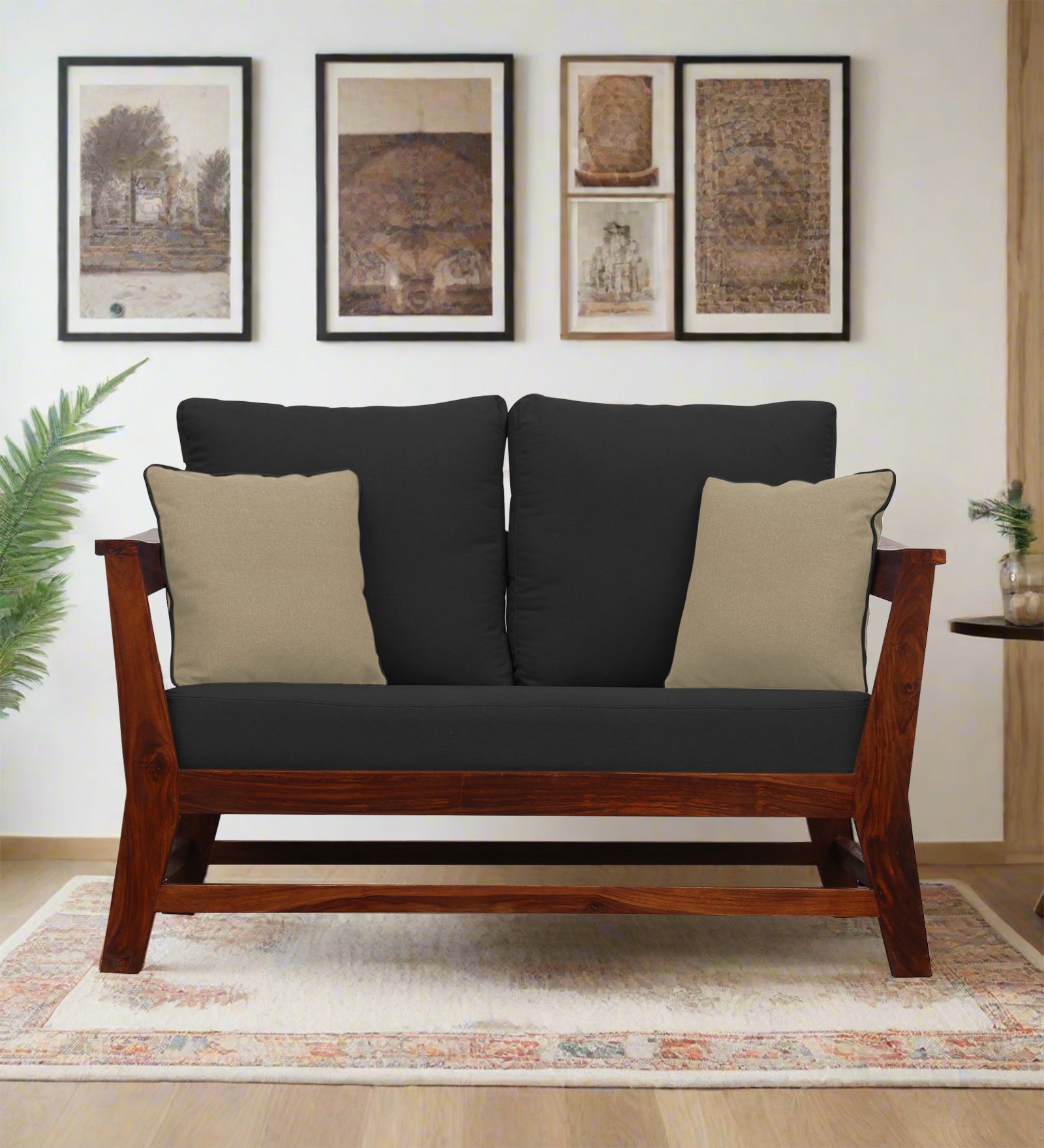 Fuju Fabric 2 Seater Sofa in Crypto Bitter Black Colour - Febonic Living