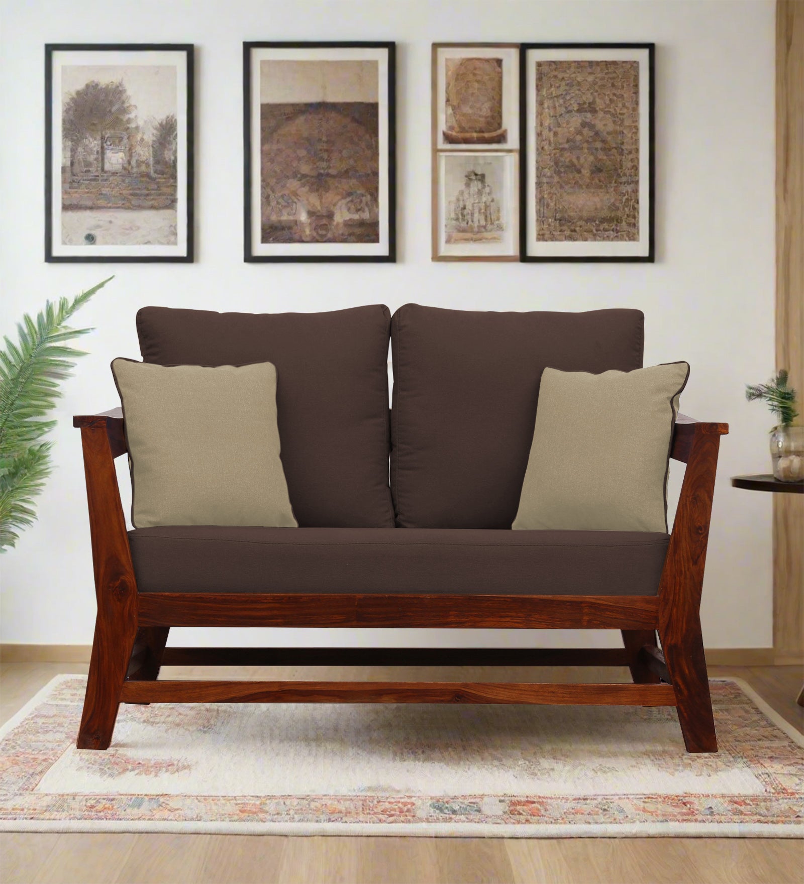 Fuju Fabric 2 Seater Sofa in Crypto Caramel Brown Colour - Febonic Living
