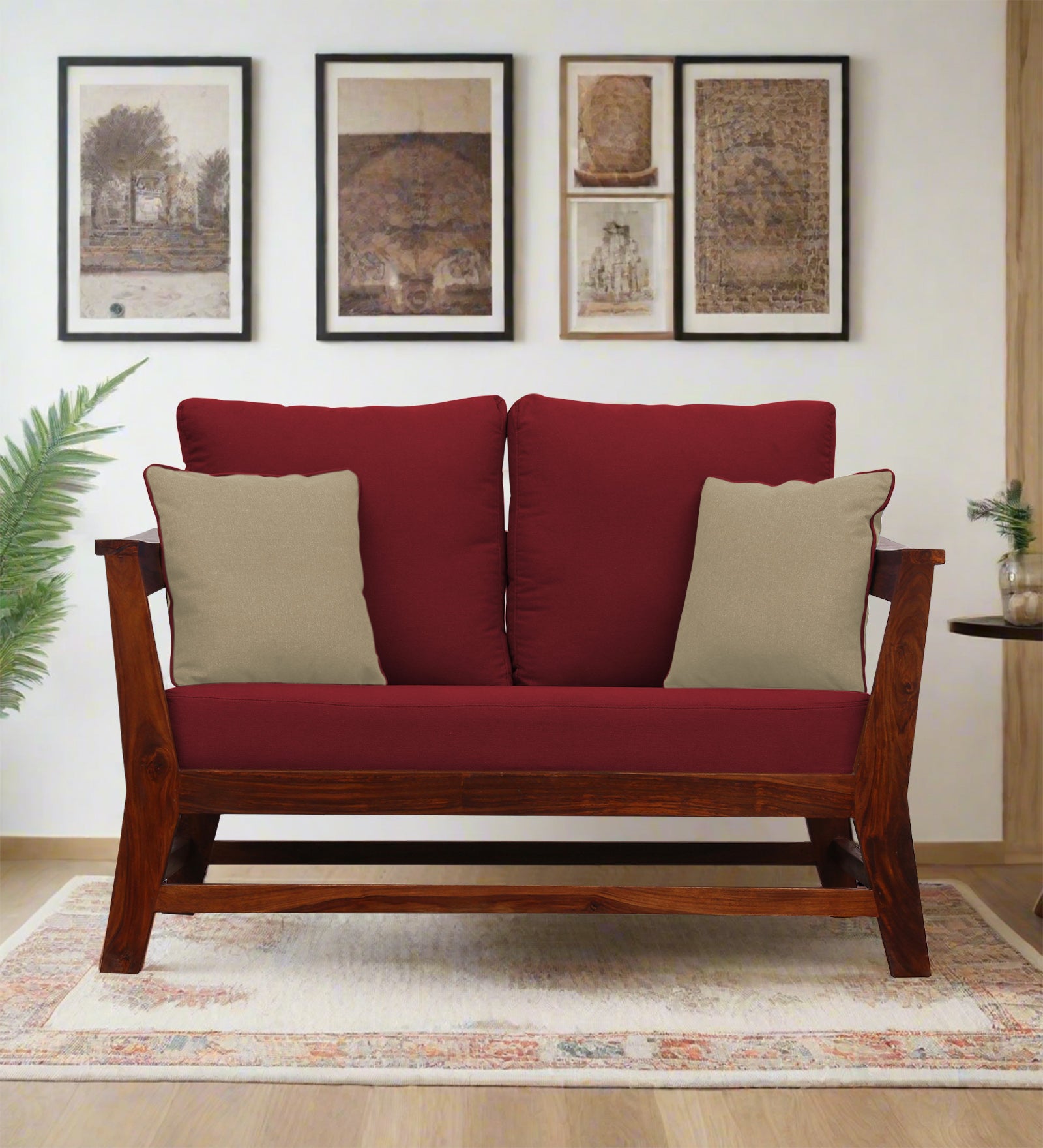 Fuju Fabric 2 Seater Sofa in Crypto Chilli Red Colour - Febonic Living