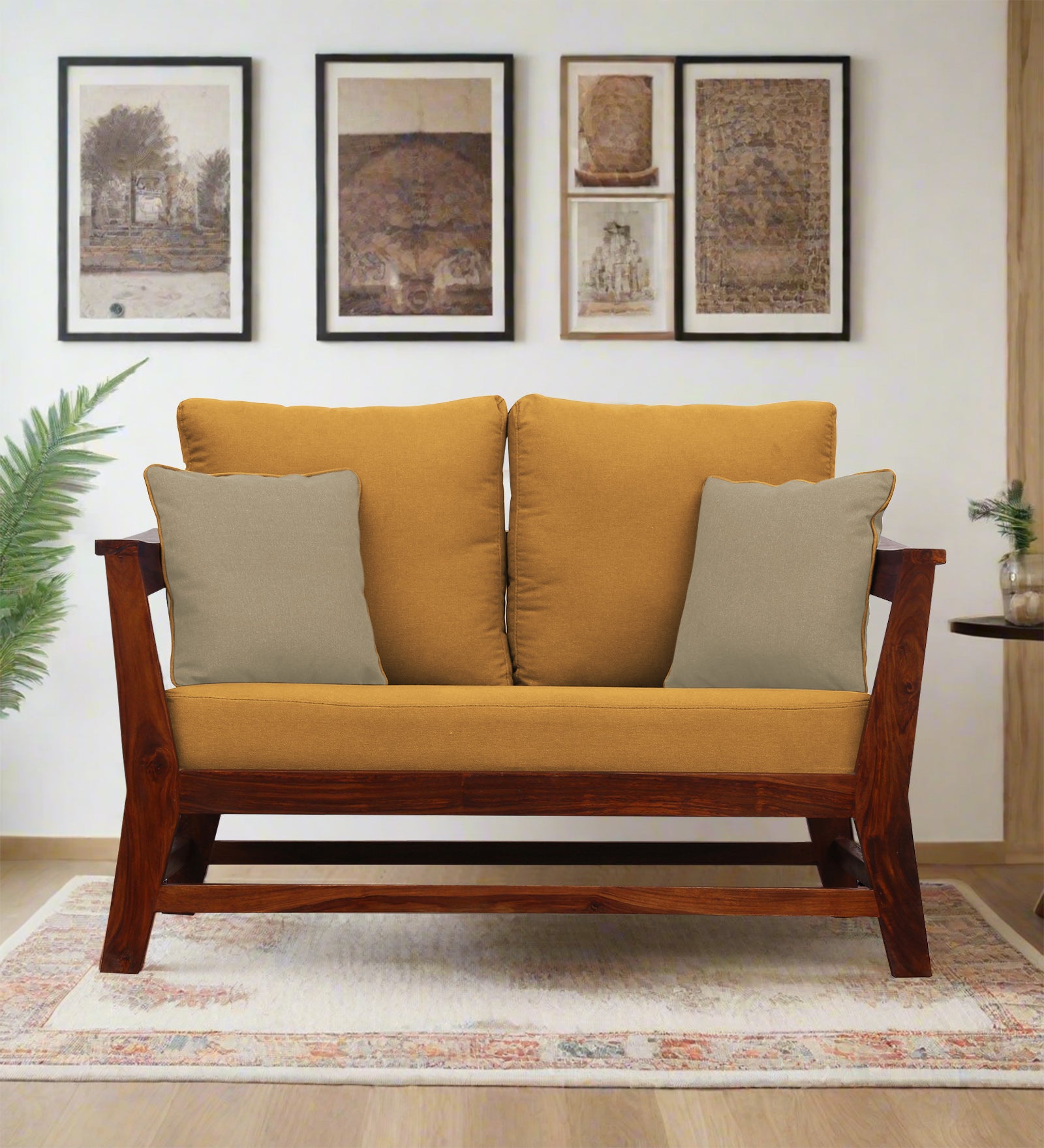 Fuju Fabric 2 Seater Sofa in Crypto Corn Yellow Colour - Febonic Living
