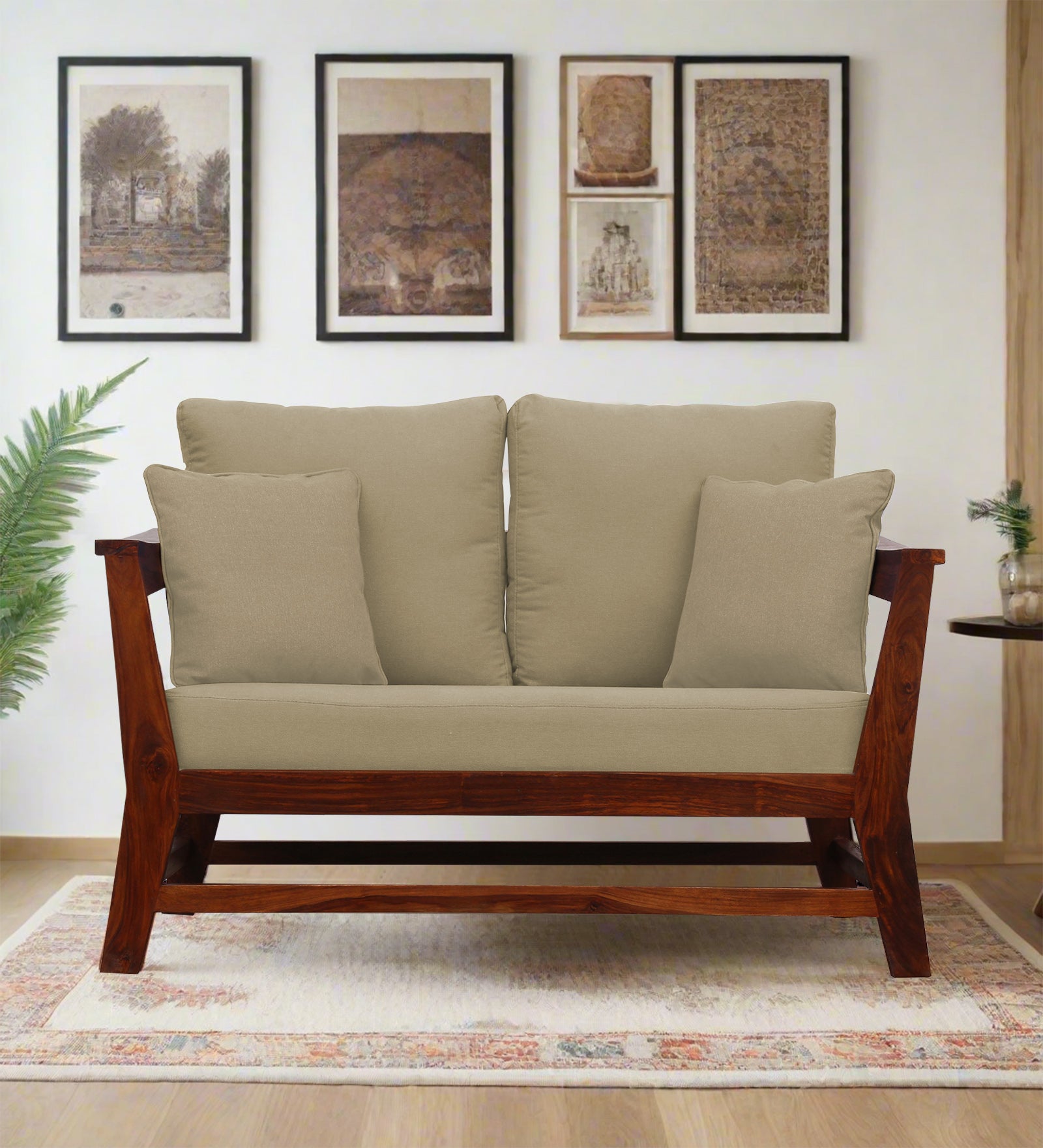 Fuju Fabric 2 Seater Sofa in Crypto Honey Beige Colour - Febonic Living