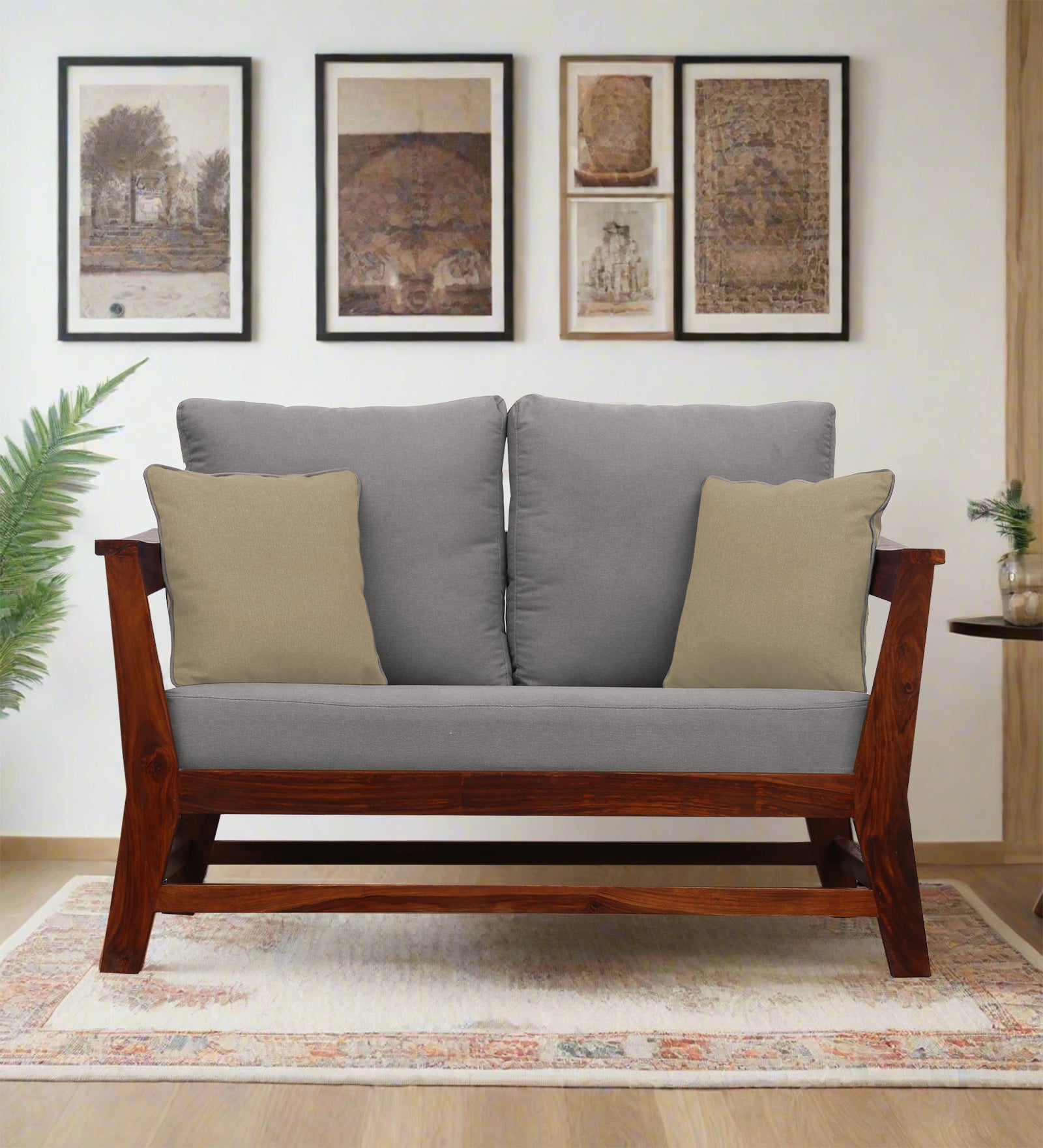 Fuju Fabric 2 Seater Sofa in Crypto Silver Grey Colour - Febonic Living
