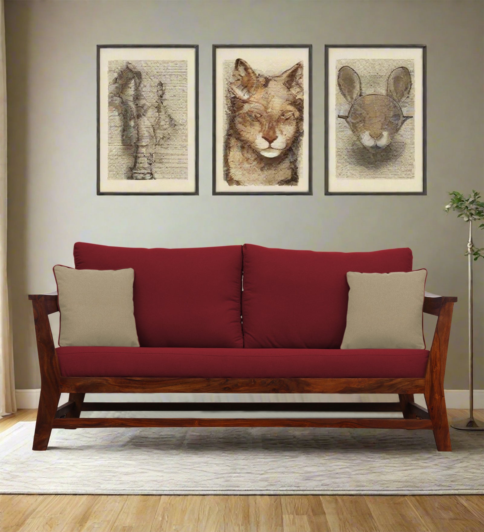 Fuju Fabric 3 Seater Sofa in Crypto Chilli Red Colour - Febonic Living