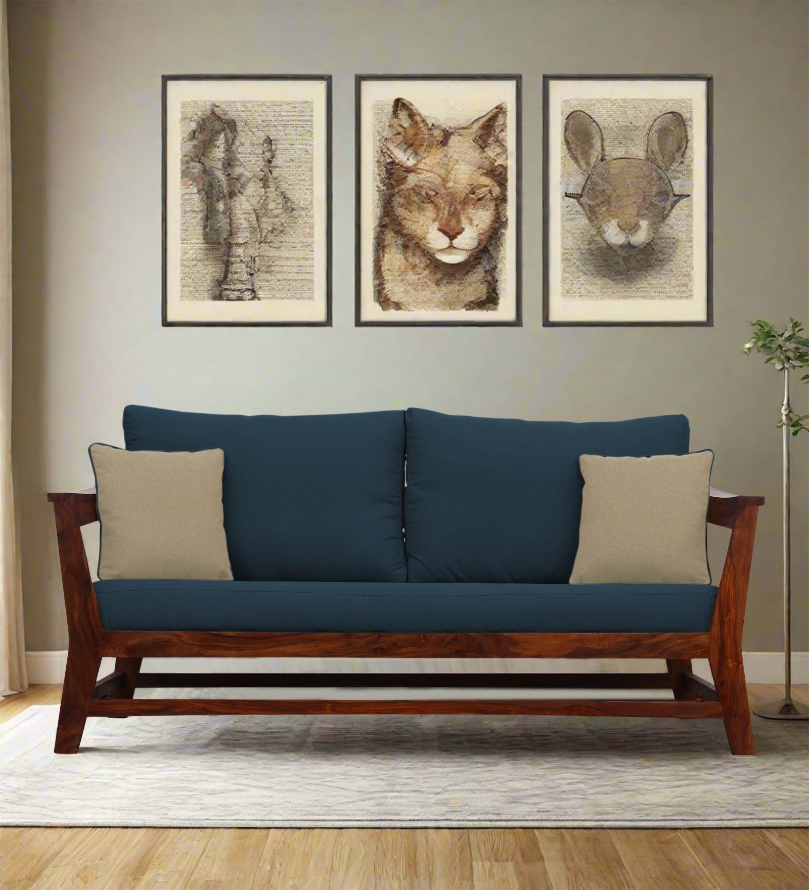 Fuju Fabric 3 Seater Sofa in Crypto Cool Blue Colour - Febonic Living