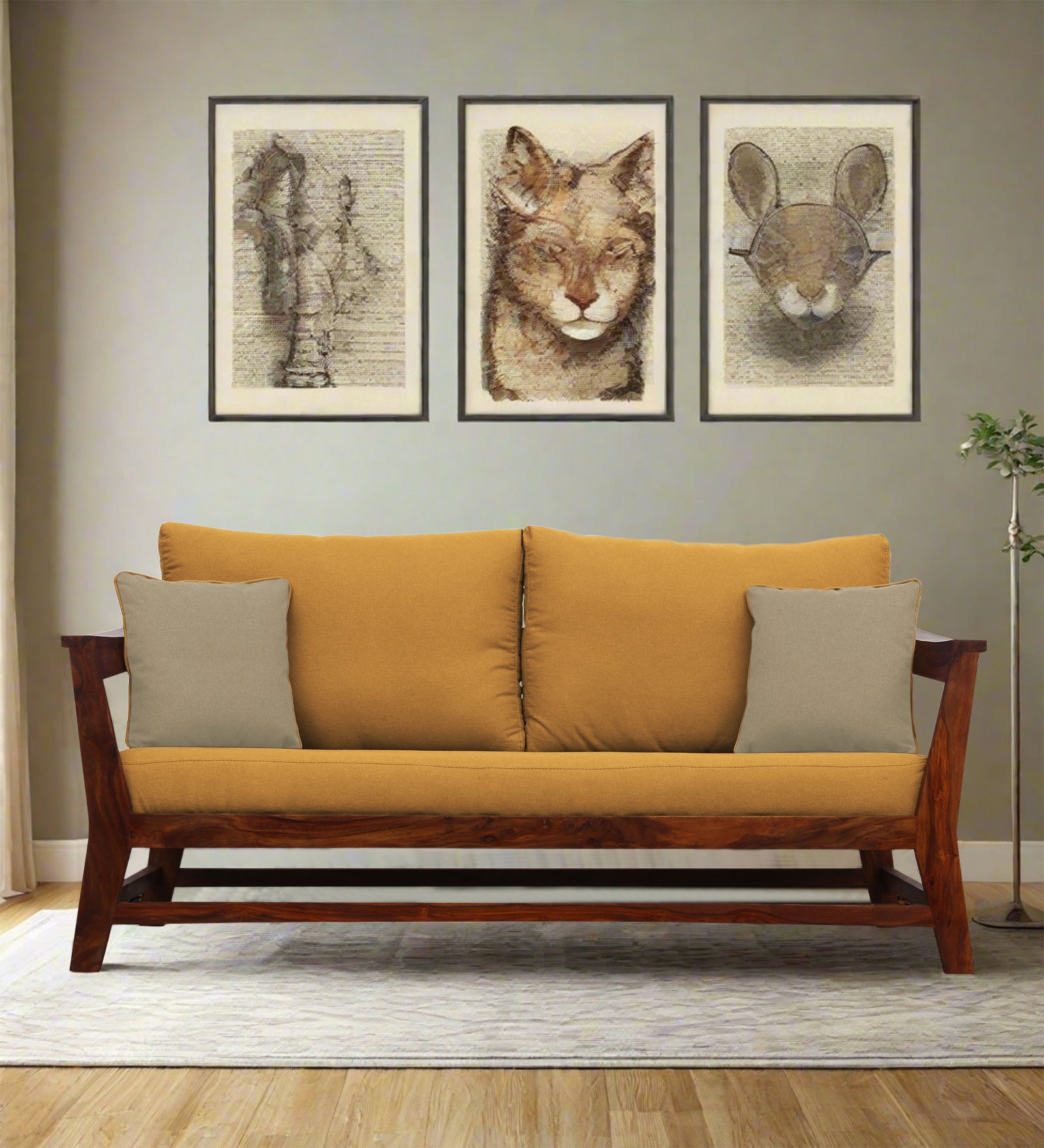 Fuju Fabric 3 Seater Sofa in Crypto Corn Yellow Colour