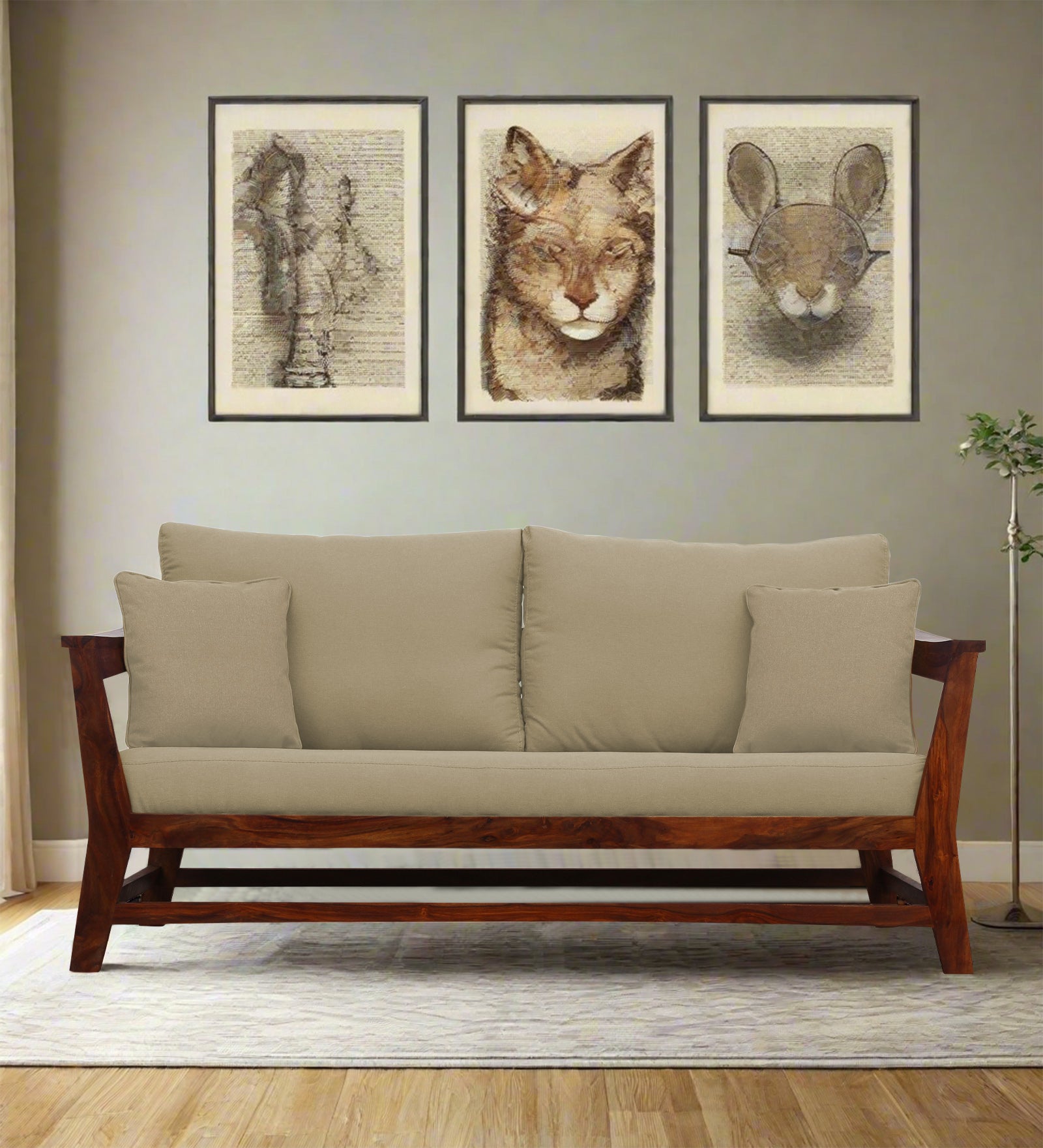 Fuju Fabric 3 Seater Sofa in Crypto Honey Beige Colour - Febonic Living