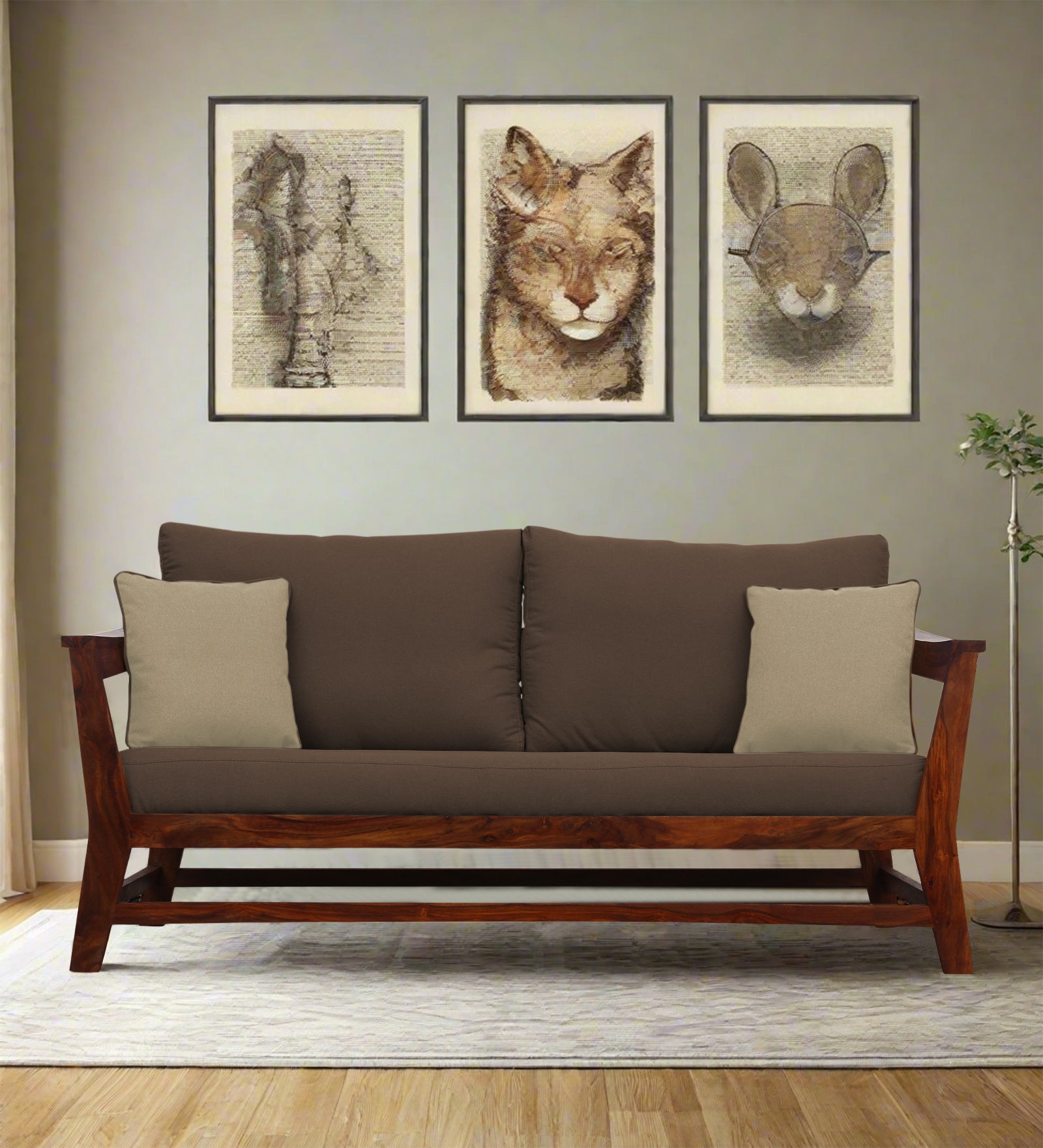 Fuju Fabric 3 Seater Sofa in Crypto Rosy Brown Colour - Febonic Living