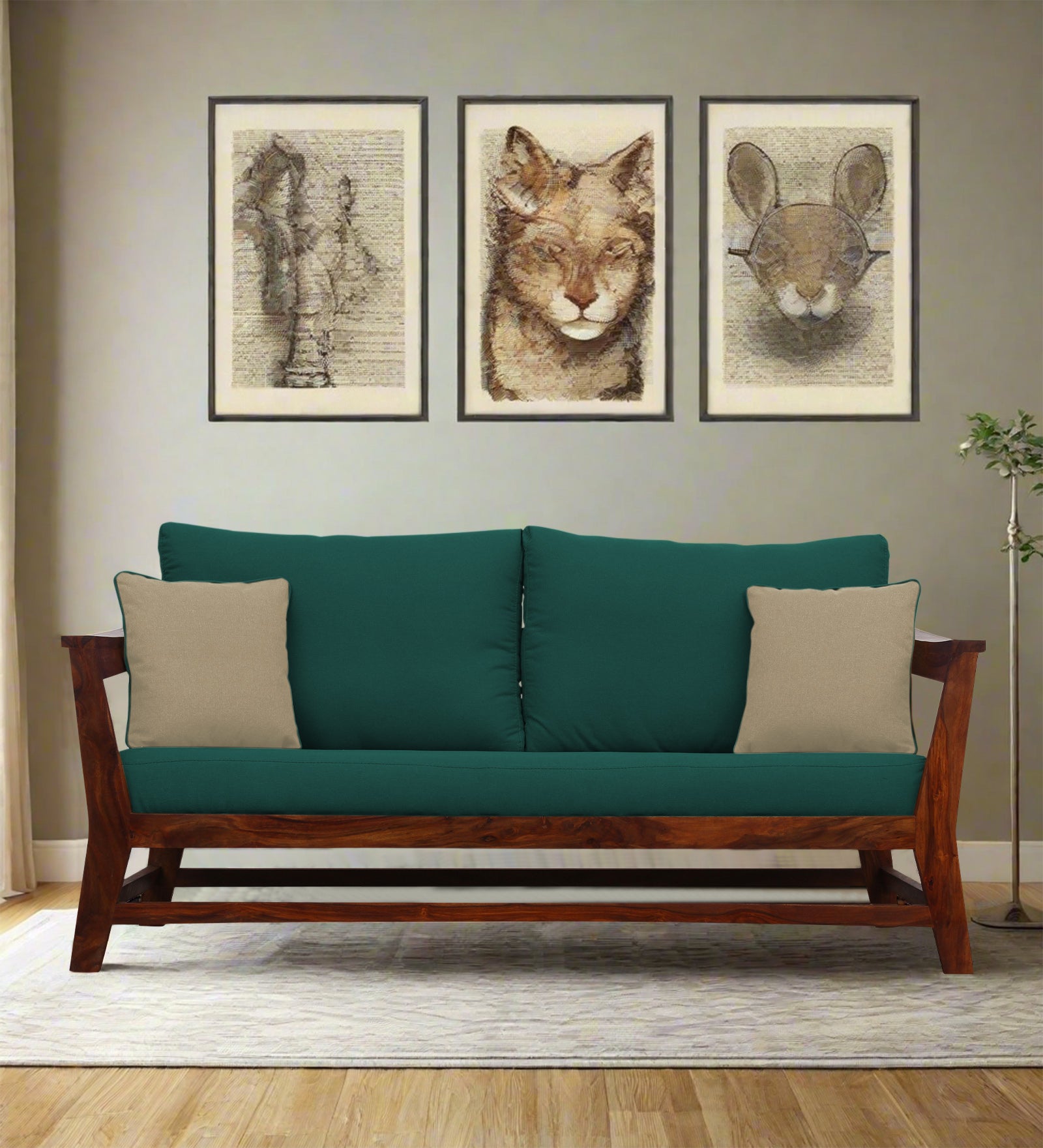 Fuju Fabric 3 Seater Sofa in Crypto Sage Green Colour - Febonic Living