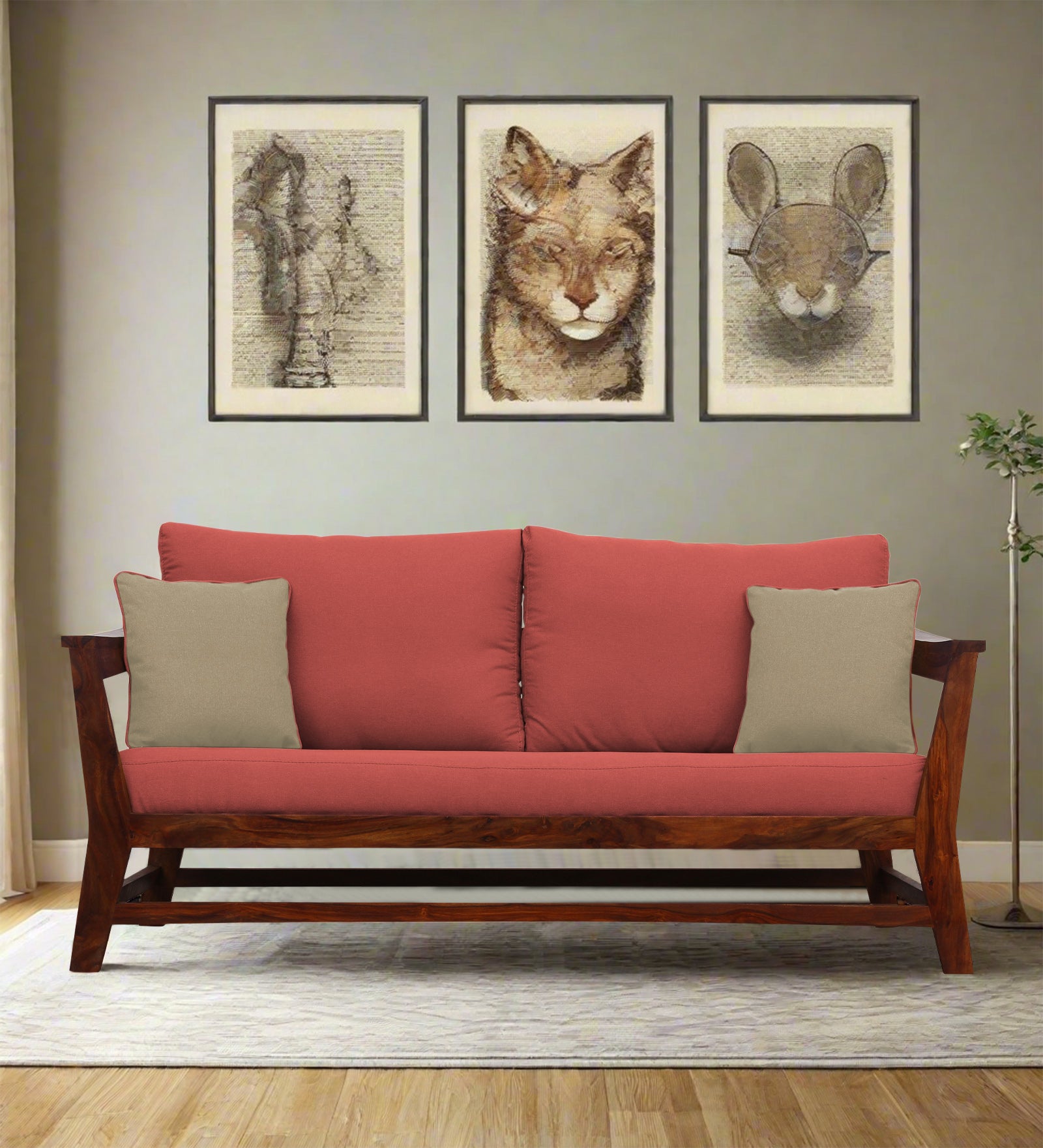 Fuju Fabric 3 Seater Sofa in Crypto Salmon Pink Colour - Febonic Living