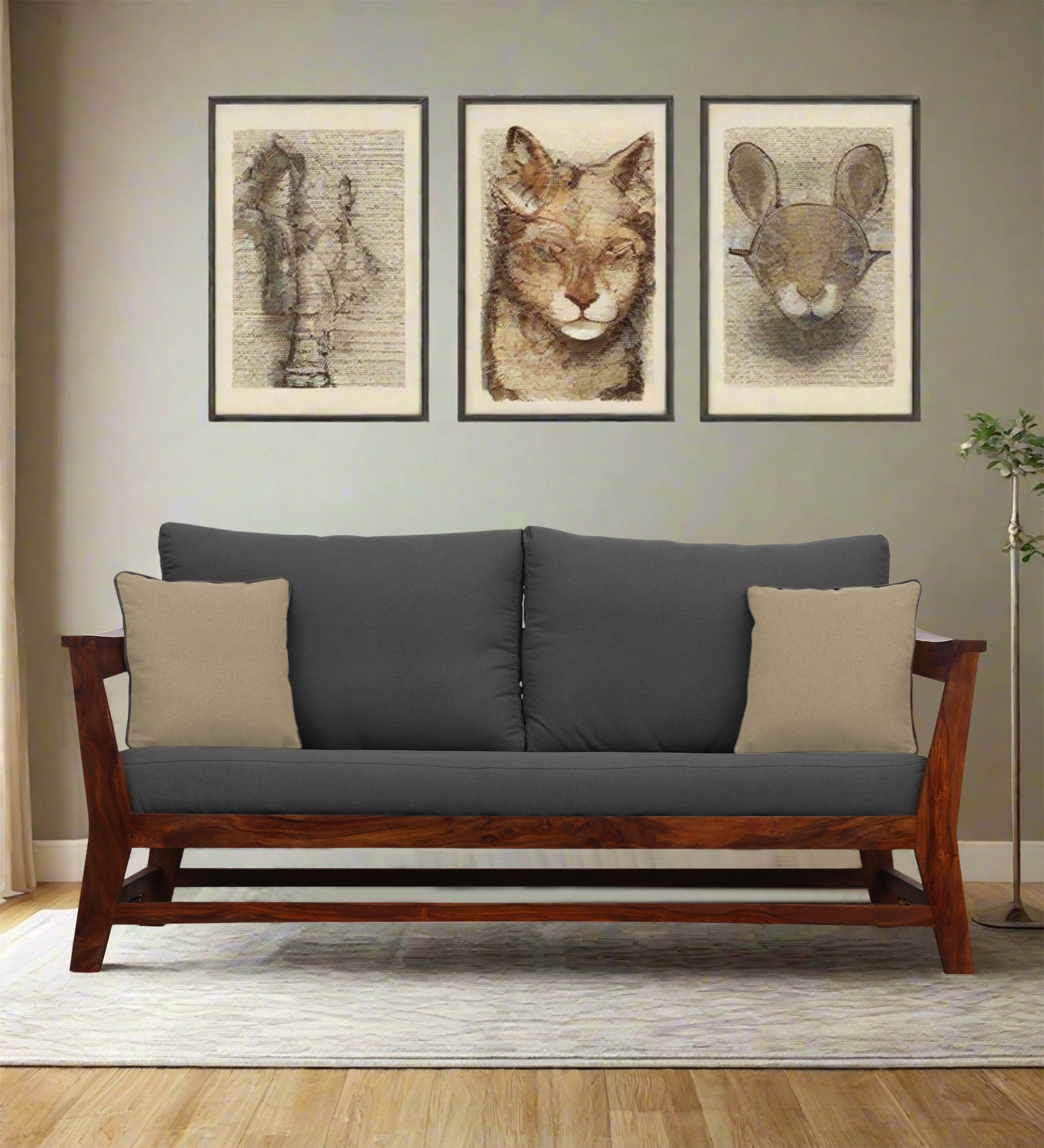 Fuju Fabric 3 Seater Sofa in Crypto Stone Grey Colour - Febonic Living