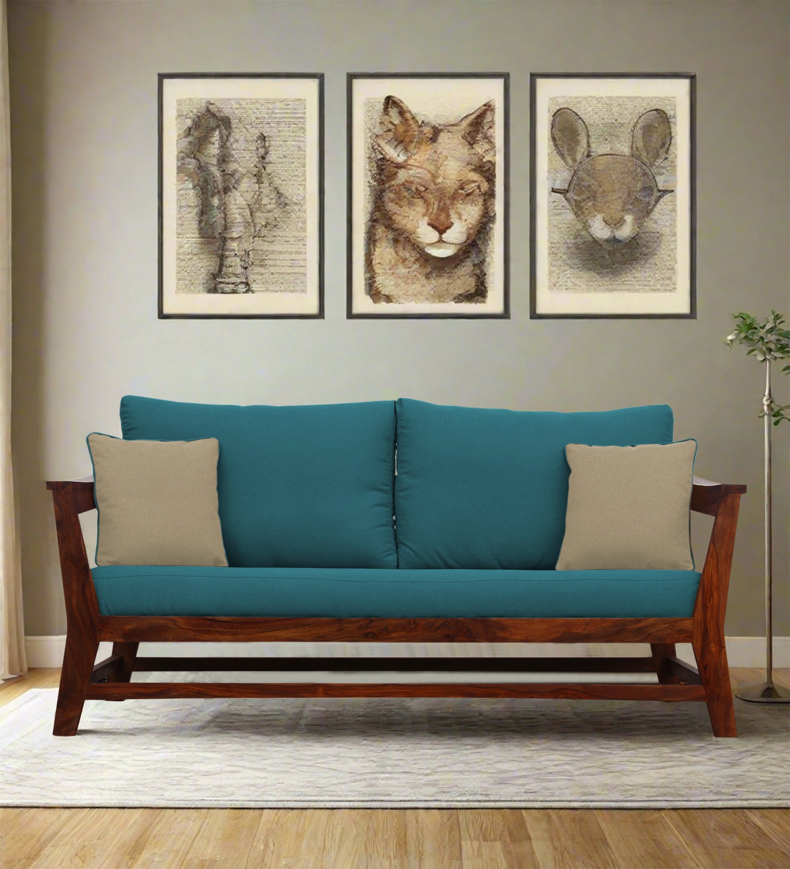 Fuju Fabric 3 Seater Sofa in Crypto Water Blue Colour - Febonic Living