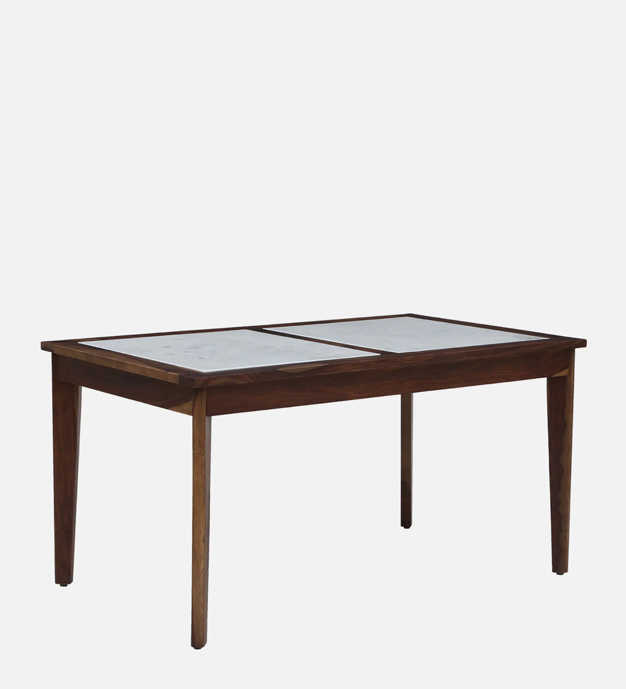 Simra 6 Seater Dining Table In Scratch Resistant Provincial Teak Finish With Marble Top - Febonic Living