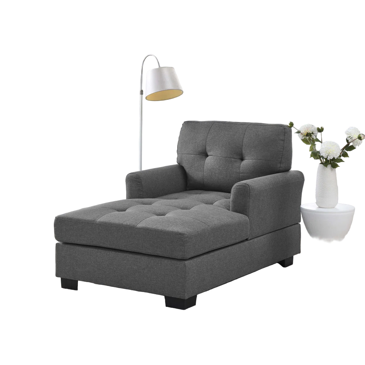 Varna Fabric Chaise Lounger In Charcoal Grey Colour
