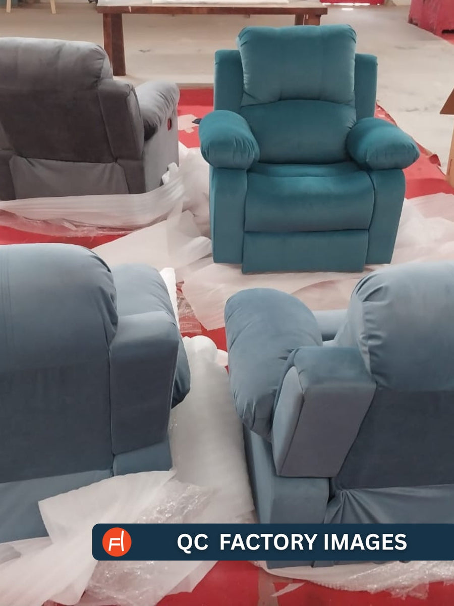 Lexi Fabric 1 Seater Motorized Recliner In Amazon Green Colour - Febonic Living